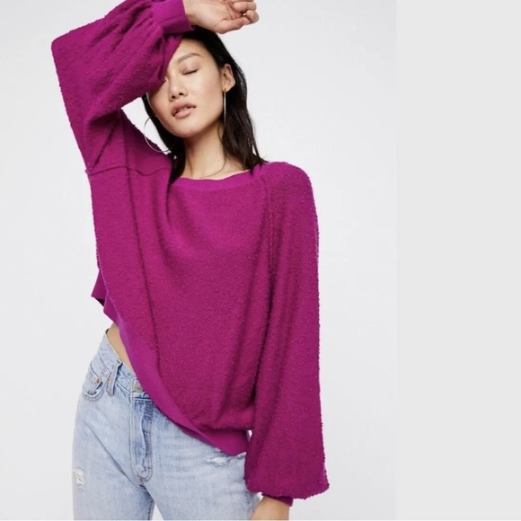 FREE PEOPLE Found My Friend Boat Neck Sweatshirt Magenta Wild Aster S - Picture 4 of 11
